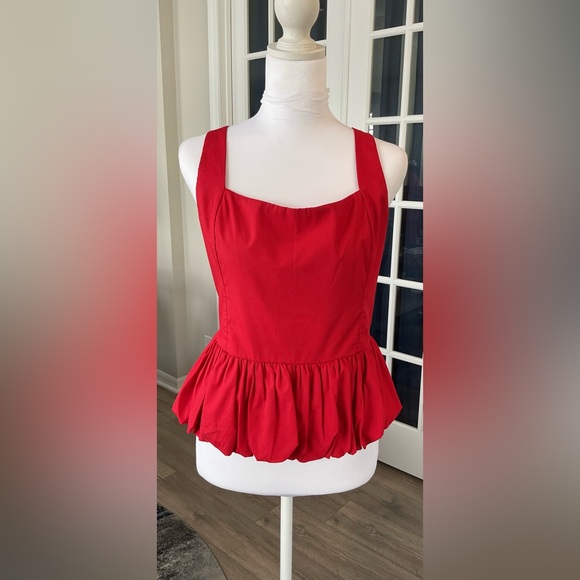 Abercrombie & Fitch Red Poplin Bubble Hem Peplum Top - Size L - Picture 5 of 16